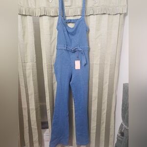 DENIM OPEN BACK JUMPSUIT (stretch)